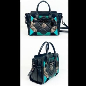 Coach 38365 Cayon quilt SeaggerExotic Stylish 27 Black and Teal Handbag